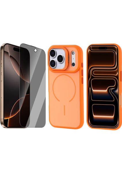 iPhone 17 Pro Max Kılıf M-Safe Şarj Özellikli Kamera Standlı Zore Notron Kapak + Hayalet Ekran Koruyucu