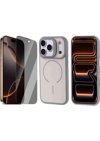 iPhone 17 Pro Max Kılıf M-Safe Şarj Özellikli Kamera Standlı Zore Notron Kapak + Hayalet Ekran Koruyucu