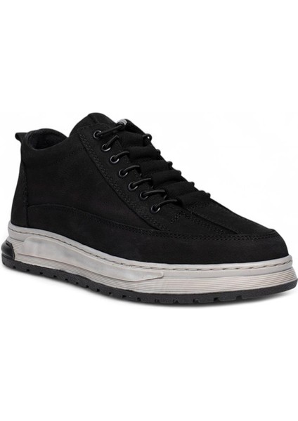 Siyah Nubuk Lastikli Suya Dayanıklı Kaymaz Taban Erkek Kısa Bot