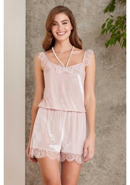 Dantelli Kadife Tulum Sabahlık Takım 4800 Pudra fiyatları
