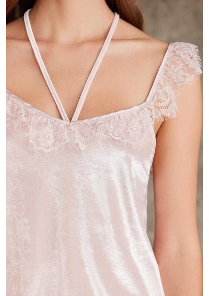 Dantelli Kadife Tulum Sabahlık Takım 4800 Pudra fırsatları