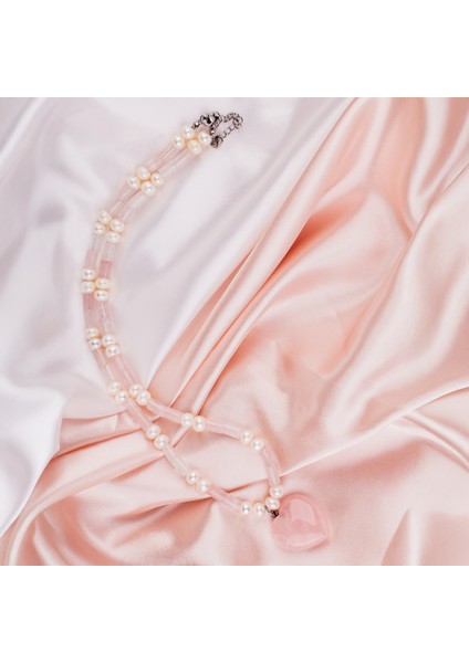 Pembe Kuvars ve Inci Doğal Taş Kadın Kolye fiyatları