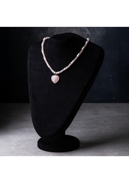 Pembe Kuvars ve Inci Doğal Taş Kadın Kolye modelleri