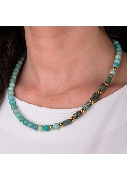 Amazonit ve Turkuaz Doğal Taş Kadın Kolye fiyatları