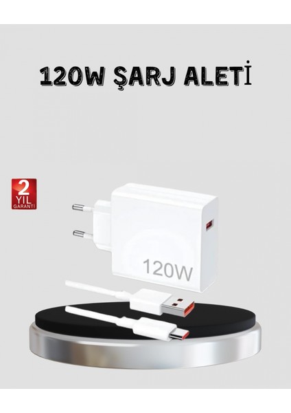 - 120W Hızlı Şarj Başlığı Ultra Güçlü Type-C Adaptör Kablo Dahil
