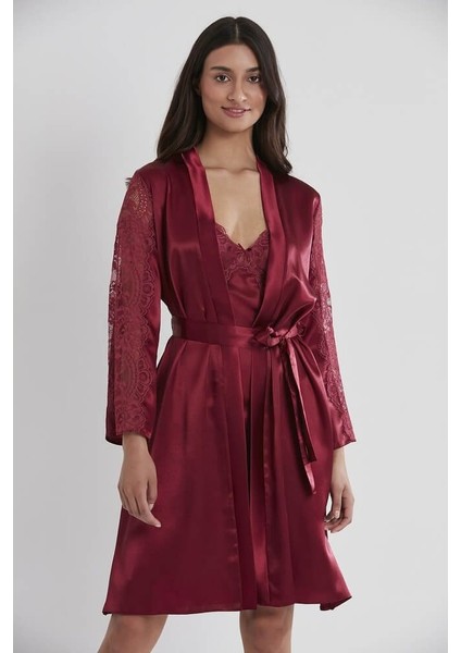 Bordo Sütyen Kaplı Sabahlık Gecelik 4025