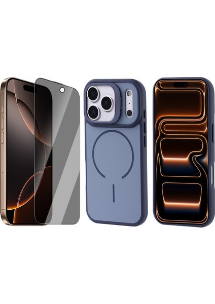 iPhone 17 Pro Max Kılıf M-Safe Şarj Özellikli Kamera Standlı Zore Notron Kapak + Hayalet Ekran Koruyucu