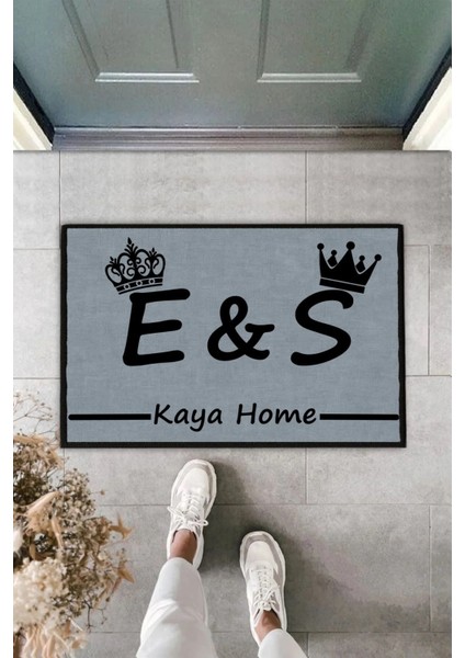 Harfler ve Soyisim Taçlı Kişiye Özel Tasarım Kapi Paspas 60X40CM Kapi Onu Paspasi