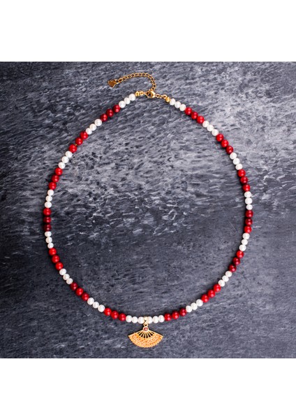 Kırmızı Mercan ve Inci Doğal Taş Kadın Kolye modelleri