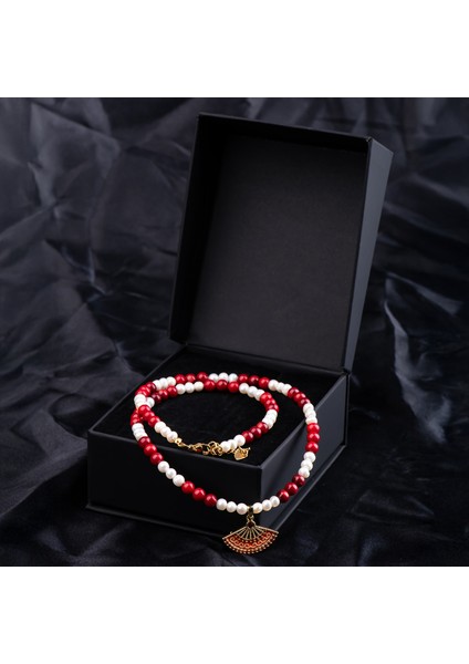 Kırmızı Mercan ve Inci Doğal Taş Kadın Kolye fırsatları