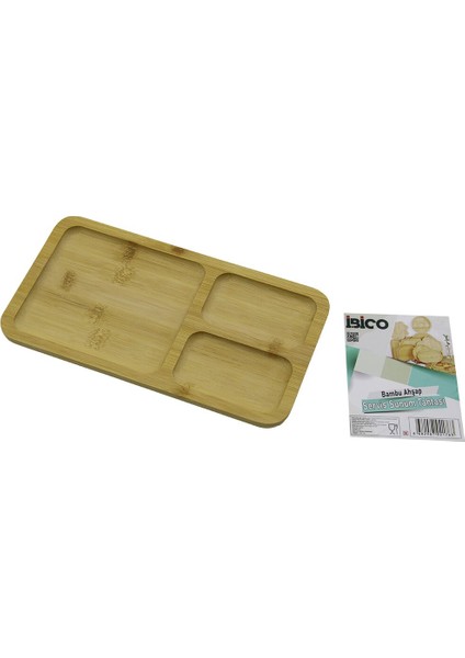 Dikdörtgen 3 Bölmeli=2+1 Ahşap Bambu Servis Sunum Tepsi - Tahtası 24.8 x 13.8 x 1.4cm (5361)