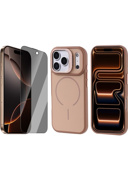 iPhone 17 Pro Max Kılıf M-Safe Şarj Özellikli Kamera Standlı Zore Notron Kapak + Hayalet Ekran Koruyucu