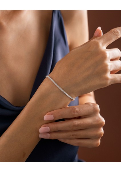 925 Ayar Gümüş Zirkon Taşlı Su Yolu Tennis Bileklik -Rodyum Gümüş Renk -Silveria Jewels indirimleri