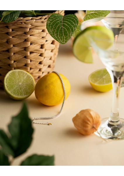 925 Ayar Gümüş Zirkon Taşlı Su Yolu Tennis Bileklik -Rodyum Gümüş Renk -Silveria Jewels