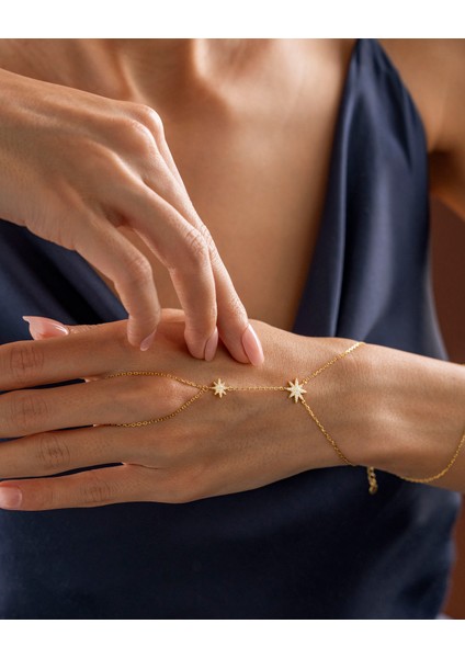 925 Ayar Gümüş Altın Renkli Kutup Yıldızı Motifli Şahmeran -Silveria Jewels