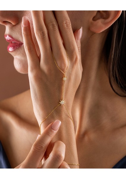 925 Ayar Gümüş Altın Renkli Kutup Yıldızı Motifli Şahmeran -Silveria Jewels indirimleri
