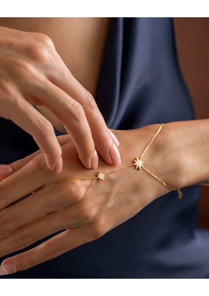 925 Ayar Gümüş Altın Renkli Kutup Yıldızı Motifli Şahmeran -Silveria Jewels