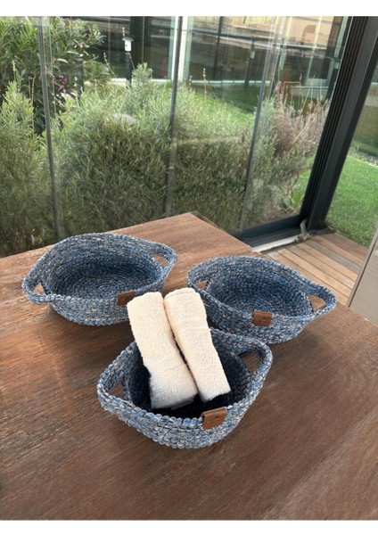 3'lü Düzenleyici Lacivert Sepet Seti – Dekoratif Saklama - Leke Tutmaz modelleri