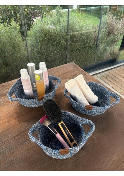 3'lü Düzenleyici Lacivert Sepet Seti – Dekoratif Saklama - Leke Tutmaz indirimleri