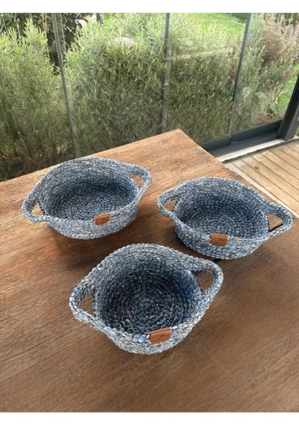 3'lü Düzenleyici Lacivert Sepet Seti – Dekoratif Saklama - Leke Tutmaz