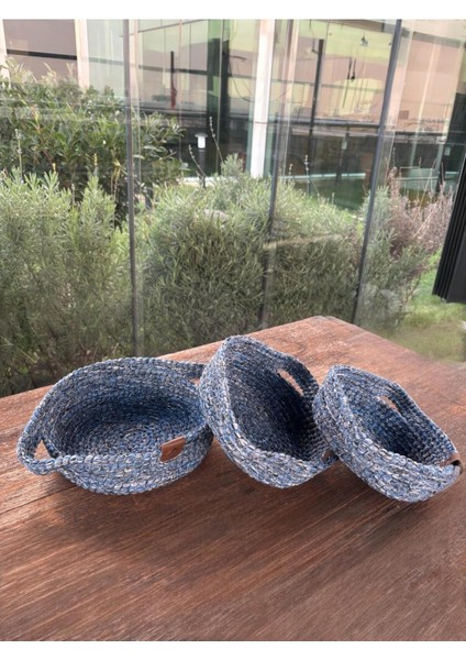 3'lü Düzenleyici Lacivert Sepet Seti – Dekoratif Saklama - Leke Tutmaz