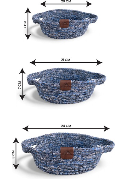 3'lü Düzenleyici Lacivert Sepet Seti – Dekoratif Saklama - Leke Tutmaz