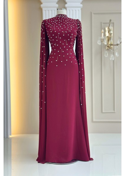 Afra Abiye Elbise Bordo