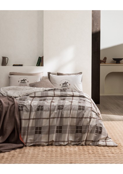 Agathe Çift Kişilik %100 Pamuk Lastikli Ranforce Baskılı Nevresim Takımı - Bej