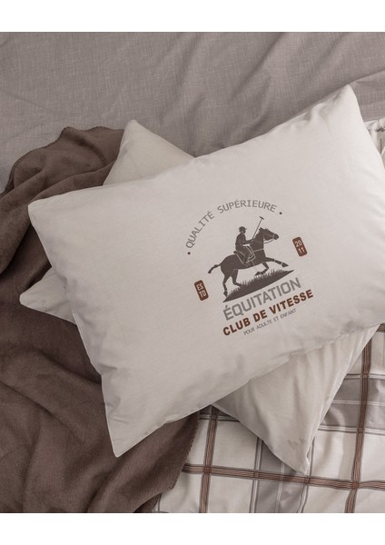 Agathe Çift Kişilik %100 Pamuk Lastikli Ranforce Baskılı Nevresim Takımı - Bej