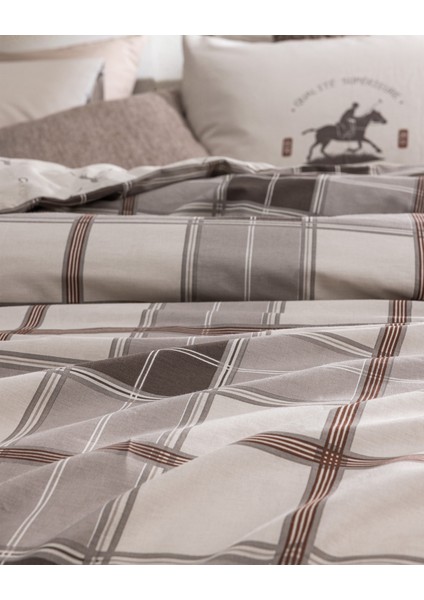 Agathe Çift Kişilik %100 Pamuk Lastikli Ranforce Baskılı Nevresim Takımı - Bej