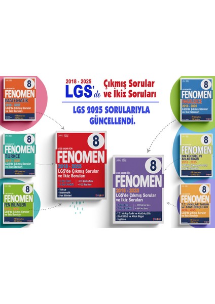 Fenomen 8 Lgs Çıkmıs Sorular ve Ikız Soruları Setı (6 Kıtap) (2018-2025)
