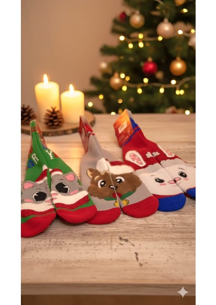 ; Kadın Noel Çorabı (37-40) ; %80 Pamuk; Dikişsiz, Yıkamalı 3'lü Paket