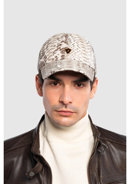 Erkek Hakiki Deri Beyaz Şapka 524 Yln Sapka SK20-21 Beyaz Yılan