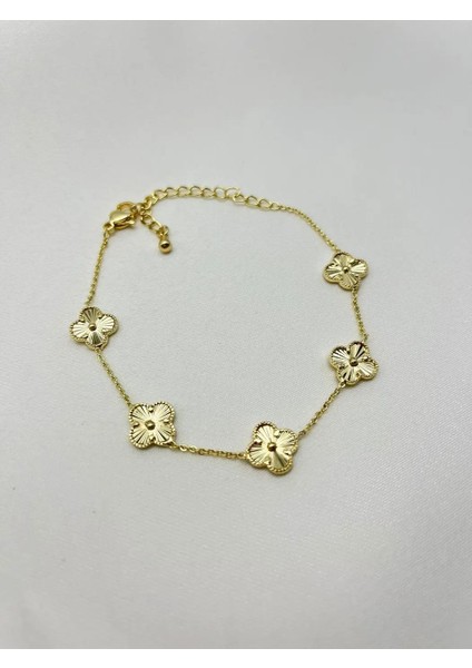 14K Altın Kaplama Marka Model Tek Taraflı Yonca Bileklik