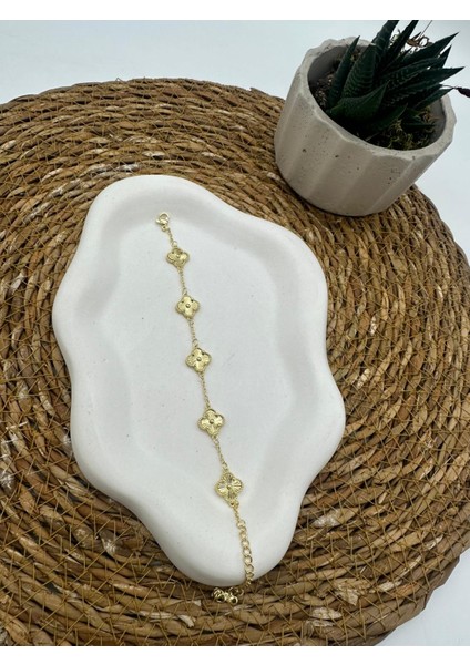 14K Altın Kaplama Marka Model Tek Taraflı Yonca Bileklik fiyatları