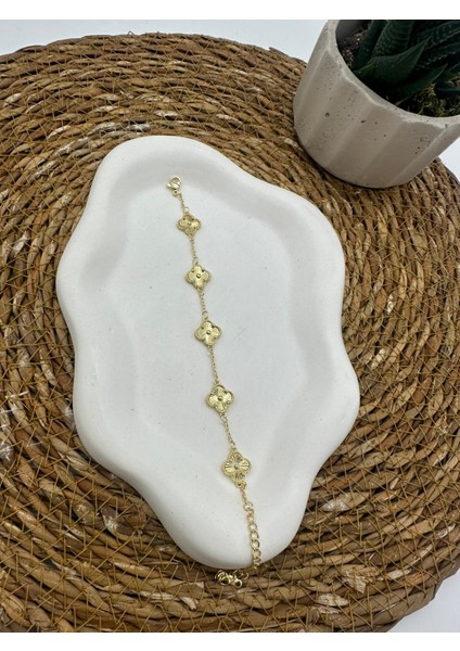 14K Altın Kaplama Marka Model Tek Taraflı Yonca Bileklik modelleri