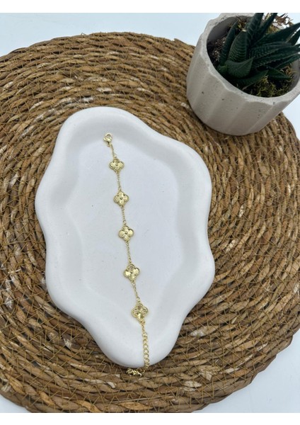 14K Altın Kaplama Marka Model Tek Taraflı Yonca Bileklik fırsatları