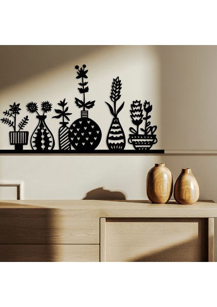 Çiçekli Vazo Bahçesi Temalı Ahşap Duvar Tablosu fiyatları