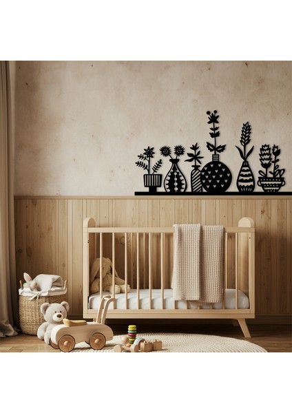 Çiçekli Vazo Bahçesi Temalı Ahşap Duvar Tablosu modelleri