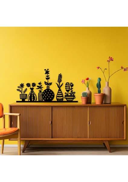 Çiçekli Vazo Bahçesi Temalı Ahşap Duvar Tablosu fırsatları