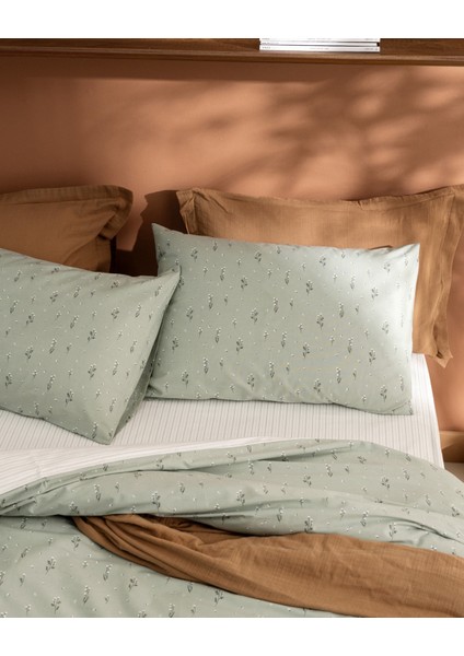 Afrodille Tek Kişilik %100 Pamuk Ranforce Baskılı Nevresim Takımı - Mint Yeşili