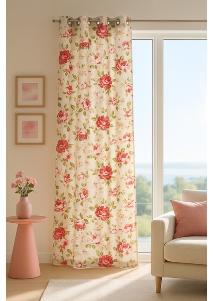 Maira Halkalı Fon Perde Güllü 140X270