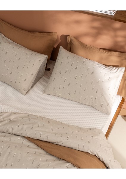 Afrodille Tek Kişilik %100 Pamuk Ranforce Baskılı Nevresim Takımı - Bej fırsatları