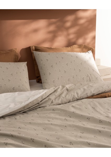 Afrodille Tek Kişilik %100 Pamuk Ranforce Baskılı Nevresim Takımı - Bej indirimleri