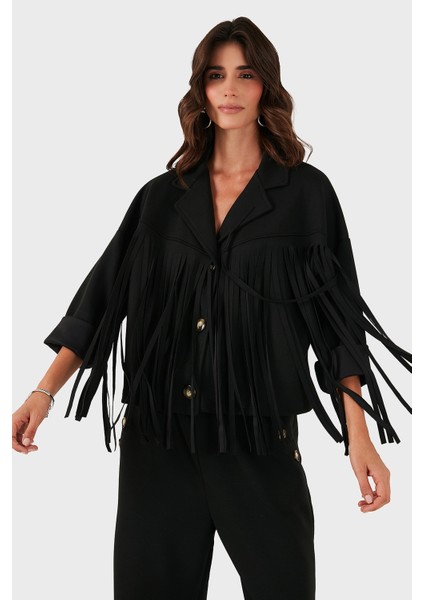 Via Dante Regular Fit Kruvaze Yaka Püsküllü Ceket Bayan Ceket 68821795