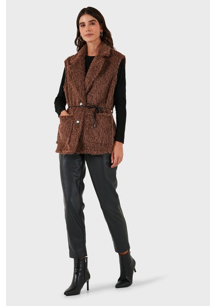 Via Dante Regular Fit Kruvaze Yaka Bağlama Detaylı Kürk Yelek Bayan Yelek 68821807 fiyatları