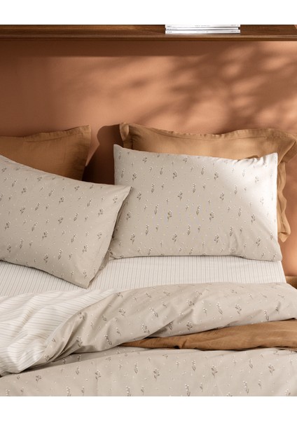 Afrodille Tek Kişilik %100 Pamuk Ranforce Baskılı Nevresim Takımı - Bej