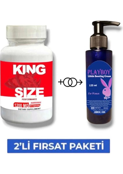 King Size Erkeklere Özel Bölge Destekleyici 30'lu + Playboy Libido Arttırıcı Krem 125 ml
