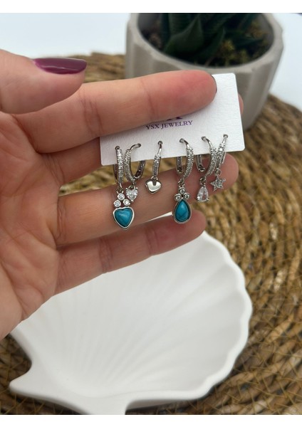 Zirkon Taşlı Silver Çoklu Figür 6’lı Set Küpe modelleri