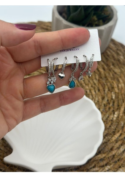Zirkon Taşlı Silver Çoklu Figür 6’lı Set Küpe fırsatları